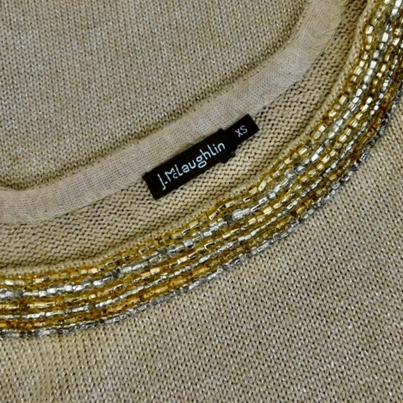 J. MCLAUGHLIN Metallic Gold Beaded Neckline Pullover Sweater Beading X-Small - Picture 9 of 11